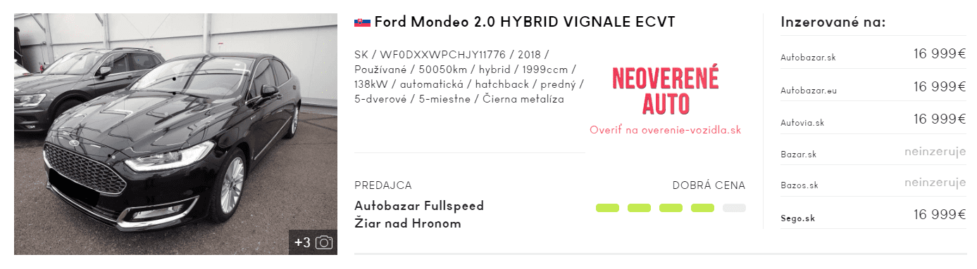 Ford Mondeo, hybrid vozidlá, inzerát